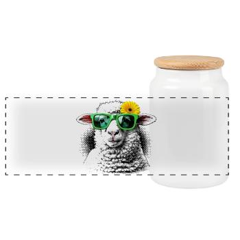 Modern Sheep – Flower Gerbera Sunglasses Art - Panoramic Cookie Jar with Wooden Lid - white - Front