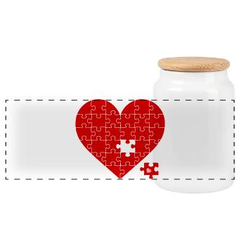 Red Puzzle Heart: - Panoramic Cookie Jar with Wooden Lid - white - Front