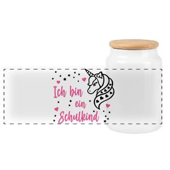 Je suis une licorne d’inscription scolaire à l’école - Boîte à biscuits avec couvercle en bois - blanc - Devant