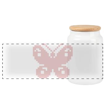 Pixel Pink Butterfly - Panorama Keksdose mit Holzdeckel - Weiß - Vorne
