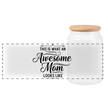 This is what a great mom looks like mom gift - Panoramic Cookie Jar with Wooden Lid - white - Front