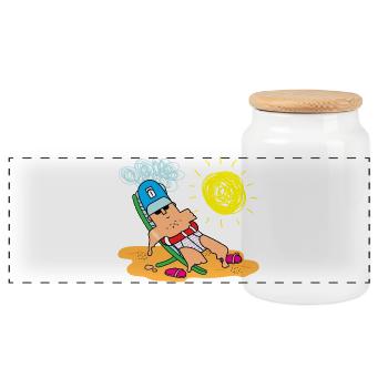 Sunny Beach Lounger Cartoon - Panoramic Cookie Jar with Wooden Lid - white - Front