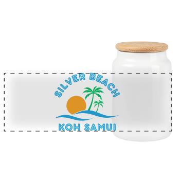 Silver Beach Koh Samui Sunset - Panoramic Cookie Jar with Wooden Lid - white - Front