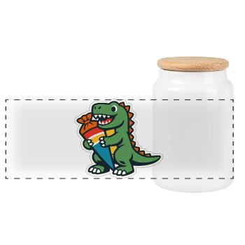 Schoolchild Dino School Enrollment Gift - Panoramic Cookie Jar with Wooden Lid - white - Front