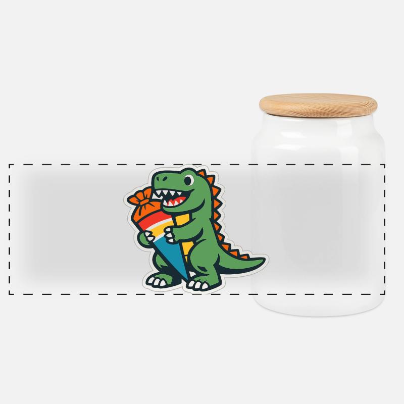 Schulkind Dino Einschulung Geschenk - Panorama Keksdose mit Holzdeckel - Weiß