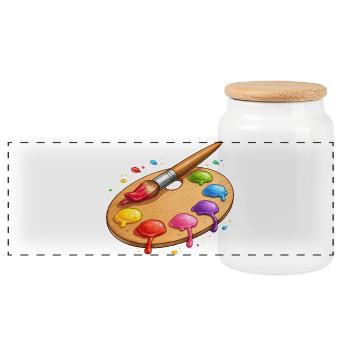 Color palette with brush illustration - Panoramic Cookie Jar with Wooden Lid - white - Front