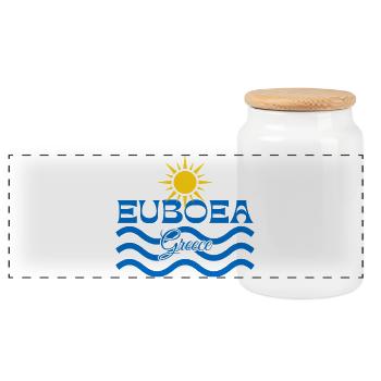 Logo des Sun Waves en Eubée Grèce - Boîte à biscuits avec couvercle en bois - blanc - Devant