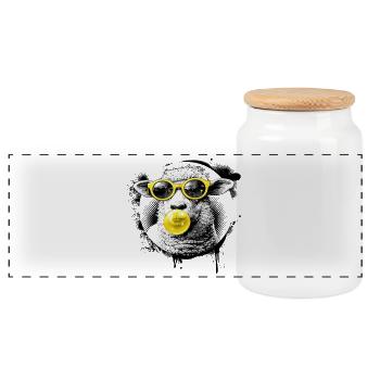 Moutons Pop Art – Demi-ton avec lunettes de soleil néon - Boîte à biscuits avec couvercle en bois - blanc - Devant