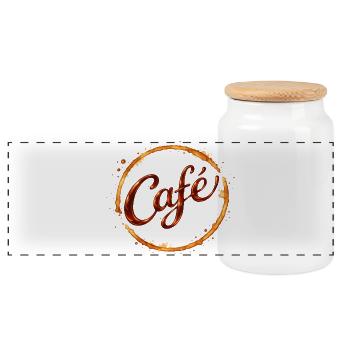 Coffee Kaffeetassenabdruck Illustration  - Panorama Keksdose mit Holzdeckel - Weiß - Vorne