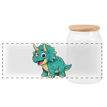 Triceratops Dino Comic - Panoramic Cookie Jar with Wooden Lid - white - Front