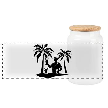 Holiday Palm Trees Beach Silhouette - Panoramic Cookie Jar with Wooden Lid - white - Front