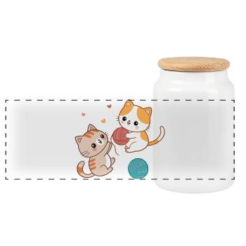Chatons Joueurs et Pelotes Colorées - Boîte à biscuits avec couvercle en bois - blanc - Devant