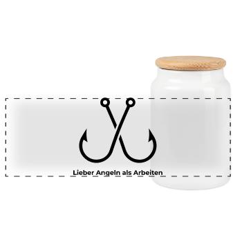 Lieber Angelne als Arbeiten - Panorama Keksdose mit Holzdeckel - Weiß - Vorne