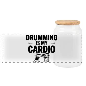 Trommeln ist mein Cardio - Panorama Keksdose mit Holzdeckel - Weiß - Vorne