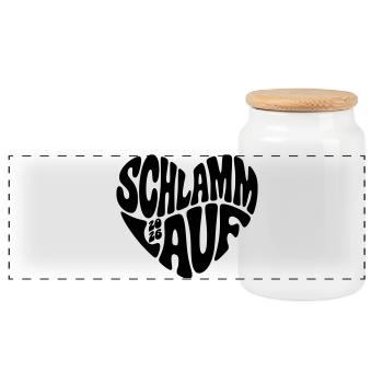 Schlamm Lauf 2026 - Schlammlauf 2026  - Panorama Keksdose mit Holzdeckel - Weiß - Vorne
