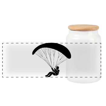 Minimalist Skydiving Paragliding - Panoramic Cookie Jar with Wooden Lid - white - Front