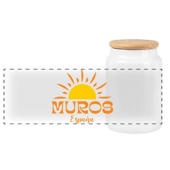 Muros España Suncrest-Logo - Panorama Keksdose mit Holzdeckel - Weiß - Vorne