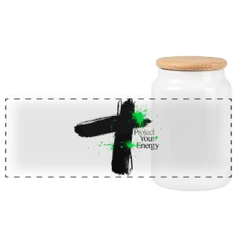 Protect Your Energy - Mindfulness Design - Panoramic Cookie Jar with Wooden Lid - white - Front