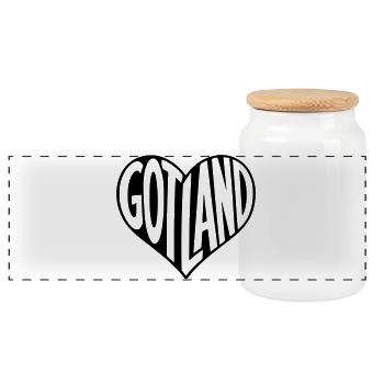 Gotland Sweden in the Heart Font - Panoramic Cookie Jar with Wooden Lid - white - Front
