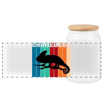 Silhouette Caméléon rétro Motif vintage de reptiles - Boîte à biscuits avec couvercle en bois - blanc - Devant