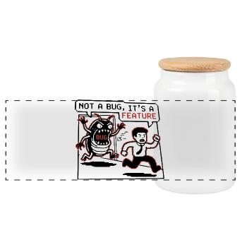 Funny Developer T-Shirt, Not a Bug, Hoodie Mug - Panoramic Cookie Jar with Wooden Lid - white - Front