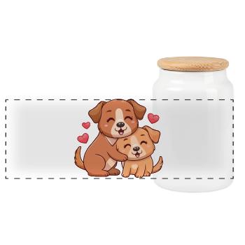 Zwei Welpen Kuschelherz Illustration - Panorama Keksdose mit Holzdeckel - Weiß - Vorne
