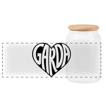 Garda, Typographie du cœur du lac de Garde - Boîte à biscuits avec couvercle en bois - blanc - Devant
