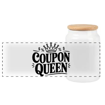 Coupon Queen - Panoramic Cookie Jar with Wooden Lid - white - Front