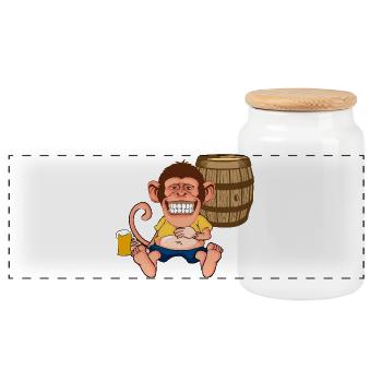Graphisme rétro de bande dessinée dessin animé Drôle de Singe Singe - Boîte à biscuits avec couvercle en bois - blanc - Devant