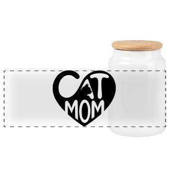 Cat Mom, Katzen-Mama Herz  - Panorama Keksdose mit Holzdeckel - Weiß - Vorne