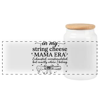 In My String Cheese Mama Era Funny Mom Shirt - Panoramic Cookie Jar with Wooden Lid - white - Front