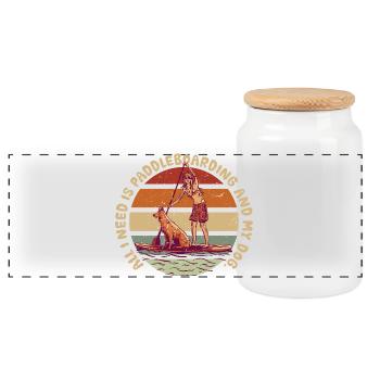 Stand Up Paddle Paddleboarding And My Dog - Panoramic Cookie Jar with Wooden Lid - white - Front