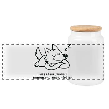 Loup Somnolent et Résolutions de Pause - Boîte à biscuits avec couvercle en bois - blanc - Devant