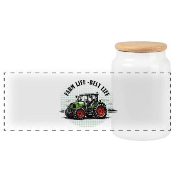Vie à la ferme – Tracteur vert et rouge style vintage - Boîte à biscuits avec couvercle en bois - blanc - Devant