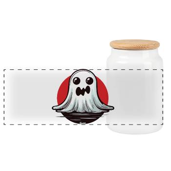 Kawaii Ghost in the Moonlight - Panoramic Cookie Jar with Wooden Lid - white - Front