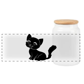 Silhouette de dessin animé de chat mignonne Fröhl minimaliste - Boîte à biscuits avec couvercle en bois - blanc - Devant
