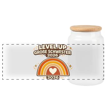 Level Up Big Sister 2026 Rainbow - Panoramic Cookie Jar with Wooden Lid - white - Front