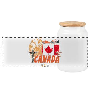 Canada Vintage Flag and Grizzly Bear Souvenir - Panoramic Cookie Jar with Wooden Lid - white - Front