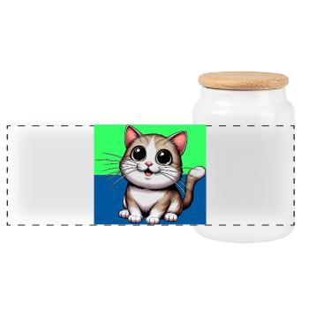 cat - Panoramic Cookie Jar with Wooden Lid - white - Front