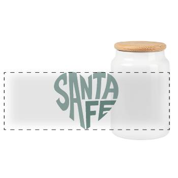 Santa Fe Lettering Heart - Panoramic Cookie Jar with Wooden Lid - white - Front