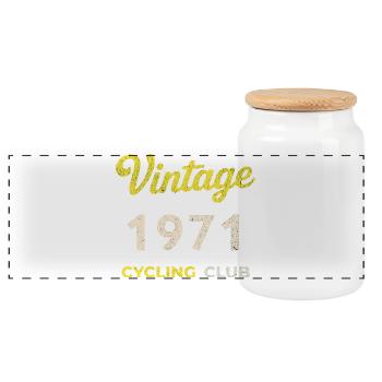 Vintage 1971 – Cycling Club Retro Birth Year - Panoramic Cookie Jar with Wooden Lid - white - Front