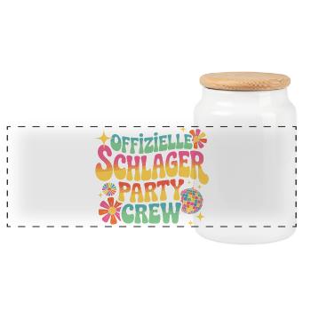 Schlager Party Crew Mallorca Festival JGA Malle - Panorama Keksdose mit Holzdeckel - Weiß - Vorne