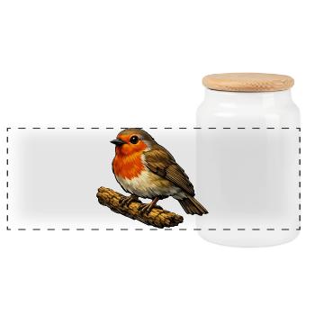 Robin on Tribe Cartoon - Panoramic Cookie Jar with Wooden Lid - white - Front