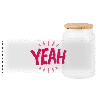 Yeah Pink Schriftzug mit Strahlen - Panorama Keksdose mit Holzdeckel - Weiß - Vorne