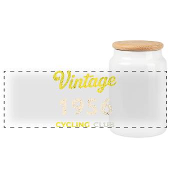 Vintage 1956 – Cycling Club Retro Birth Year - Panoramic Cookie Jar with Wooden Lid - white - Front