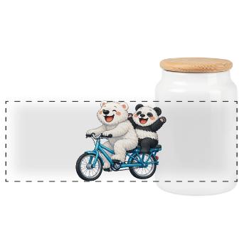 Zwei Teddybären auf einem Fahrrad - Panorama Keksdose mit Holzdeckel - Weiß - Vorne