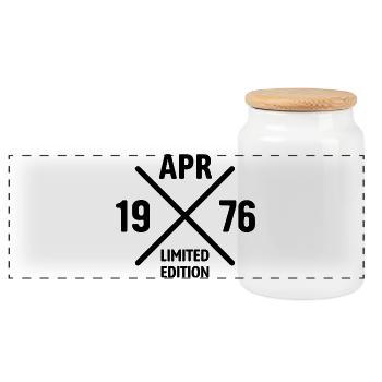 Limited Edition April 1976 Birthday Gift - Panoramic Cookie Jar with Wooden Lid - white - Front
