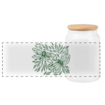 Dragonflies and Leaves Botanical - Panoramic Cookie Jar with Wooden Lid - white - Front