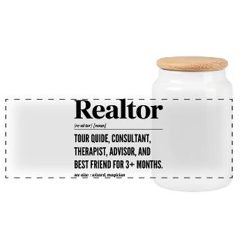 Definition Humor Real Estate Agent - Realtor - Panoramic Cookie Jar with Wooden Lid - white - Front