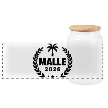 Malle 2026 Palme - Panorama Keksdose mit Holzdeckel - Weiß - Vorne